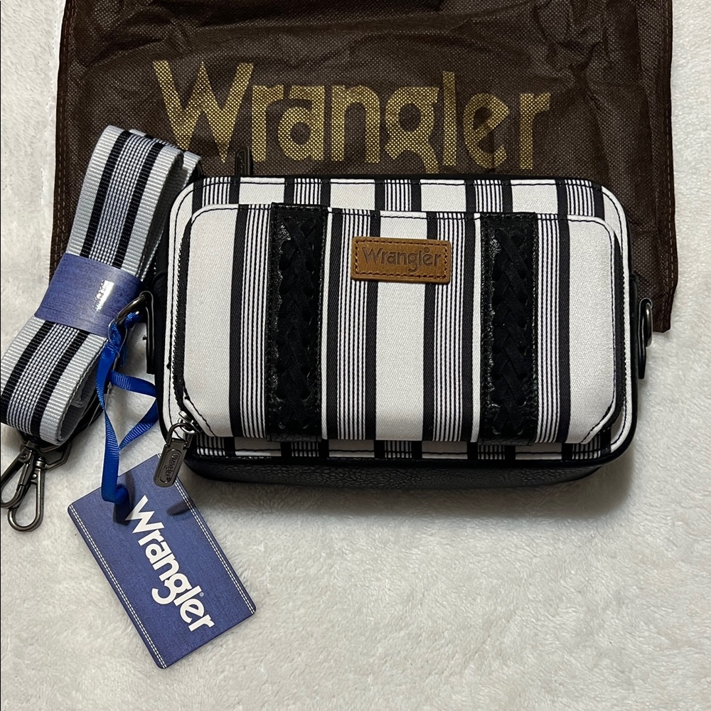 Wrangler Men's Black and White Striped Belt Bag